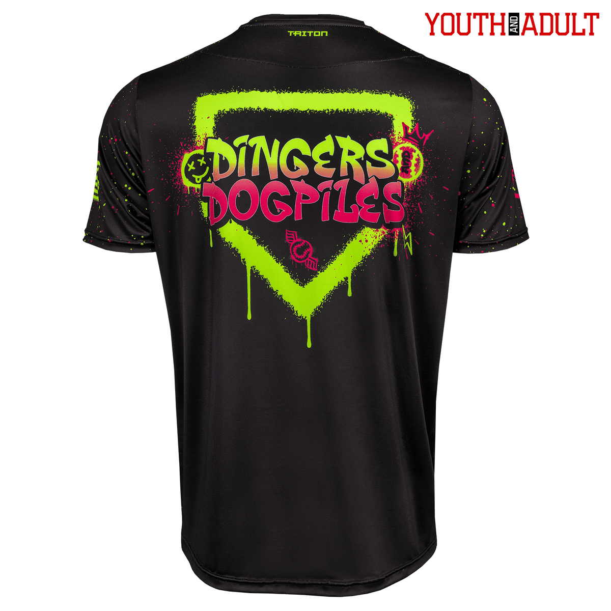 Dingers & Dogpiles HyperMAX Baseball 101 T-Shirt neon glow glowing graffiti