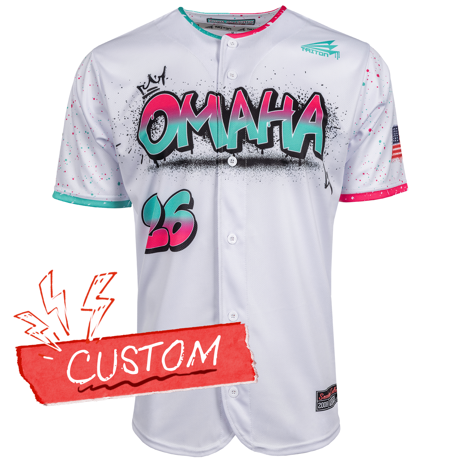 Omaha College World Series Graffiti Spray Paint Baseball Jersey